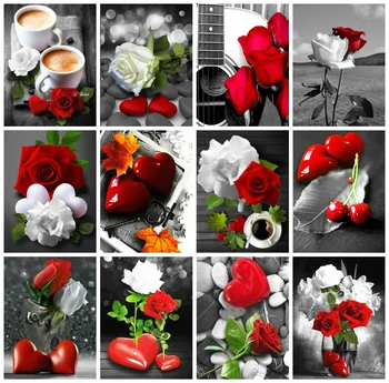 

Huacan Diamond Painting 5d Rose Black And Red Full Square Diamond Mosaic Heart Handicraft Wall Art Decor For Home