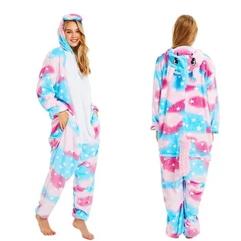 

New Winter Full Hooded Flannel Pijamas De Animales Unicorn Animal Sleepwear Polyester Polyester