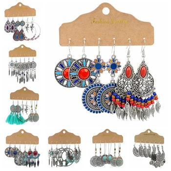

Vintage Women's Bohemian Beads Tassel FlowerDangle Earrings Set Brincos Round Tibetan Earring Oorbellen Jewelry Brincos