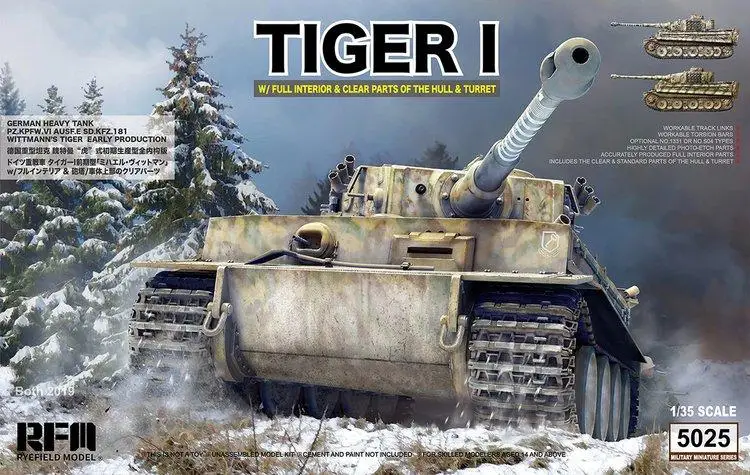 

Rye Field Model RFM RM-5025 1/35 Scale Tiger I Early Production W/Full Interior Clear Parts of The Hull Turret model Kit