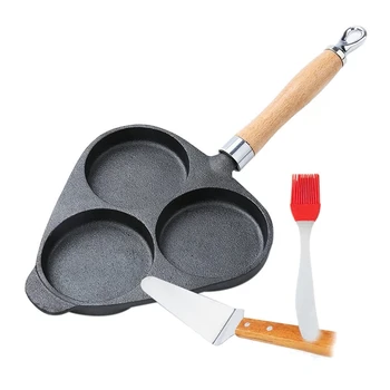 

HOT Cast Iron Omelette Egg Burger Fried Egg Pot Pancake Pan with 3-Mold