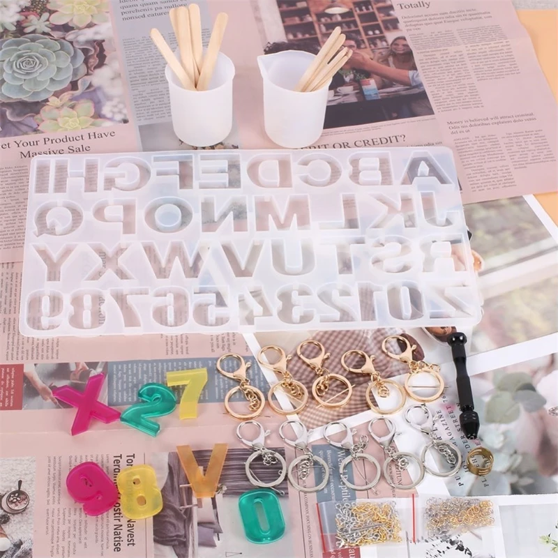 

227Pcs DIY Silicone Resin Mold Epoxy Letter Crystal Alphanumeric Set Keychain B95F