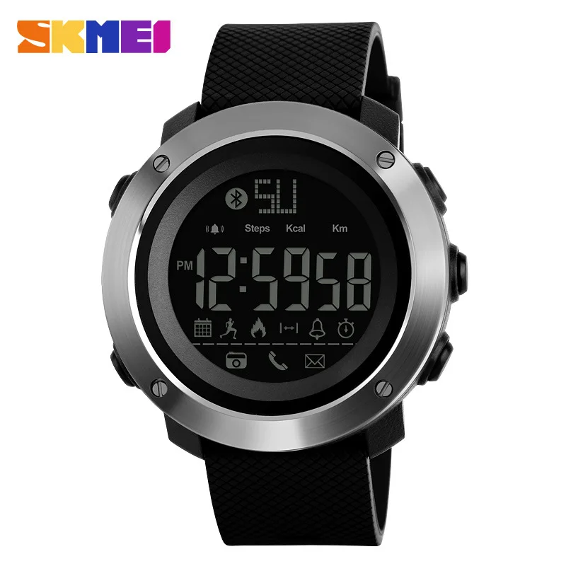

Skmei Brand Men Electronic Watch with Bluetooth Sports Step Count Feature Alarm Clock Fifty M Waterproof Watch