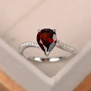 

European and American Zircon Garnet Crystal Ring S925 Silver Index Finger Atmosphere Retro Female Models Simple Jewelry Gift