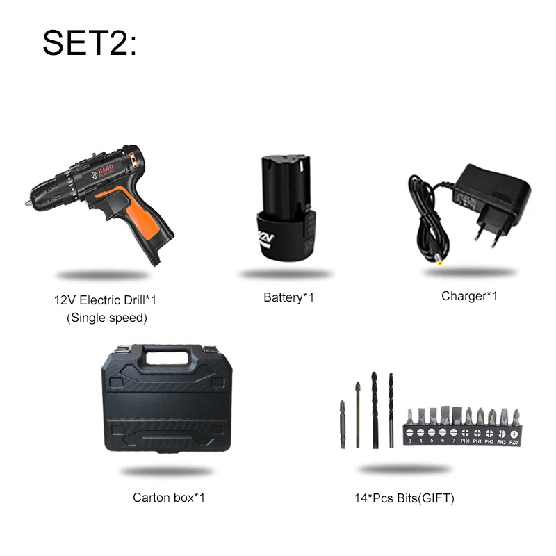 PTS-023-set2 12 В Электрическая отвертка, электрическая дрель, Аккумуляторная дрель, аккумуляторная отвертка, перезаряжаемая литиевая Мини дрель, электроинструменты для дома, сделай сам - Цвет: PTS-023-set2