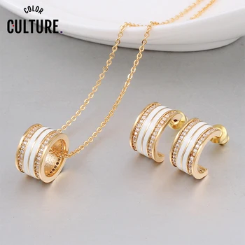

Fashion girl Costume Jewelery Set Earrings White zircon necklace Top Quality Enamel jewelry