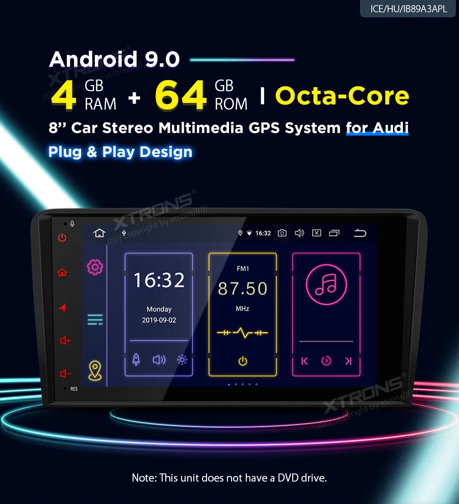 XTRONS " Android 9,0 Восьмиядерный 4G 64G gps навигация для Audi A3 8P 2003-2012 RS3 Автомобильная Мультимедийная система Plug Play дизайн без DVD