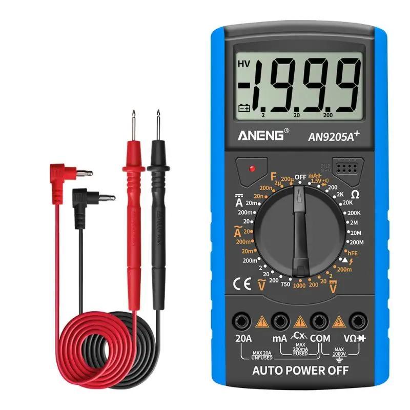

AN9205A+ LCD Digital Multimeter Voltmeter Ammeter Resistance Tester Anti-burn