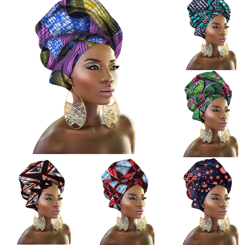 

New Auto Gele Nigerian African Headtie for Women Scarf Ethnic Africa Fashion Danshiki Dress Ladies Print Bazin Rich Turban