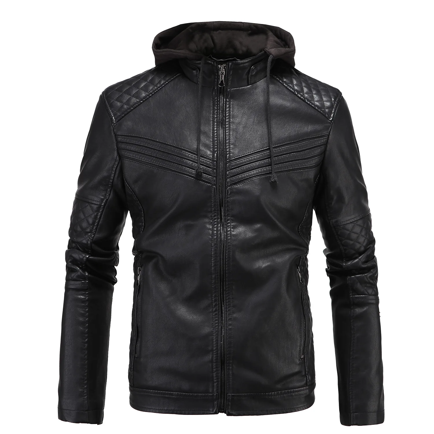 

AliExpress High Quality Plus-sized Menswear Locomotive Leather Coat Thick Warm England Hooded Leather Jacket