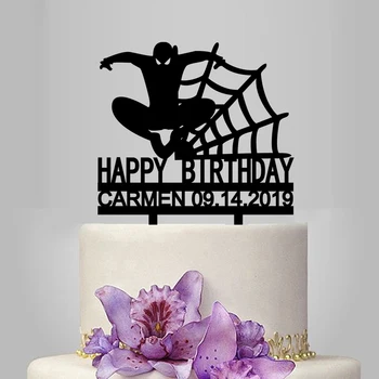 

1 Piece Personalized Name Date Happy Birthday Spider-man Acrylic Cake Topper For Kids Birthday Party Cake Decoration YC063