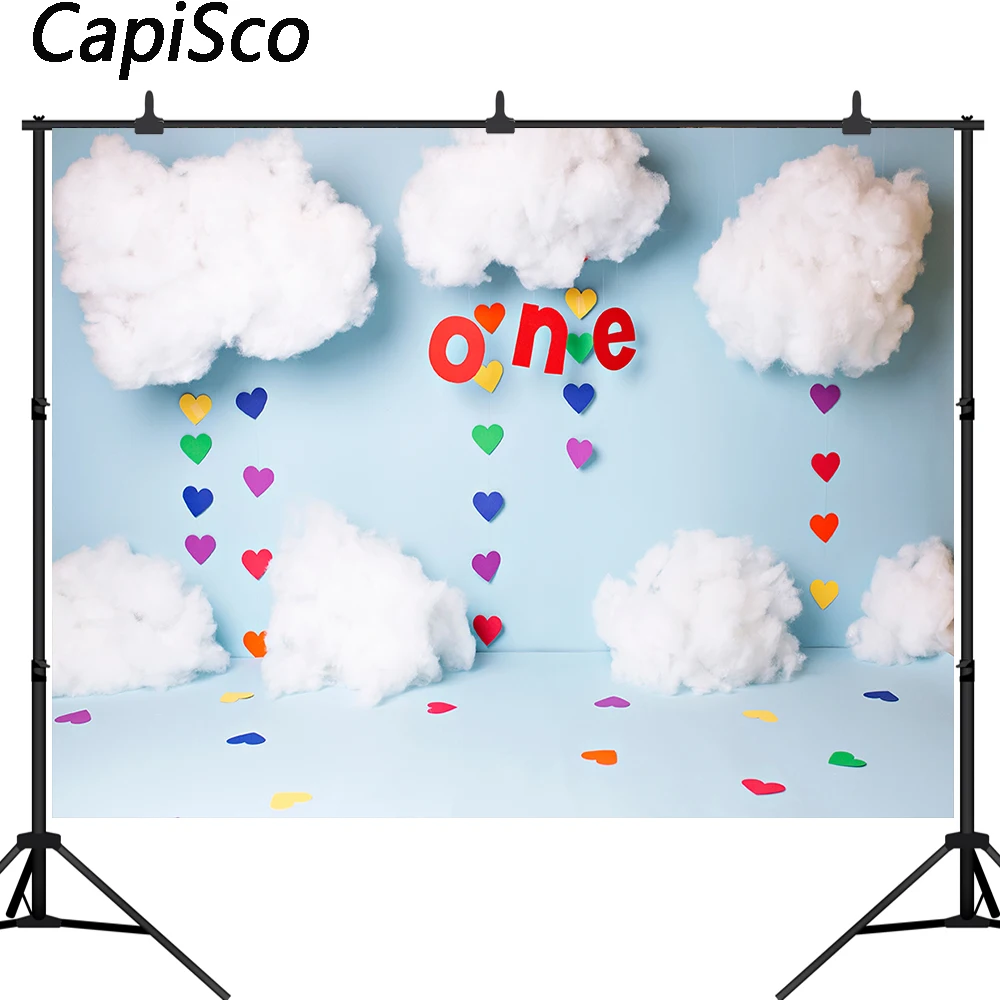 

Capisco Sweet Cute Clouds Photography Backdrop Cartoon Raindrop Baby 1st Birthday Party Background Decoration Photo Studio Prop