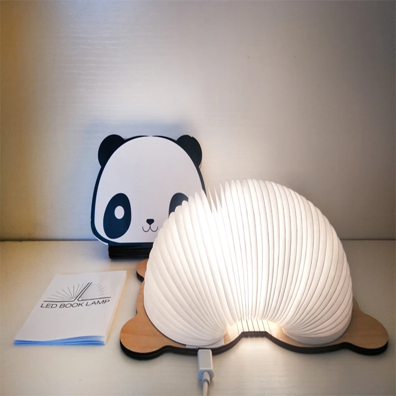

Creative Table Lamp Gift Flip Folding Desk Lamp PU Leather Wood Book Light USB Charging panda Book LED desk light