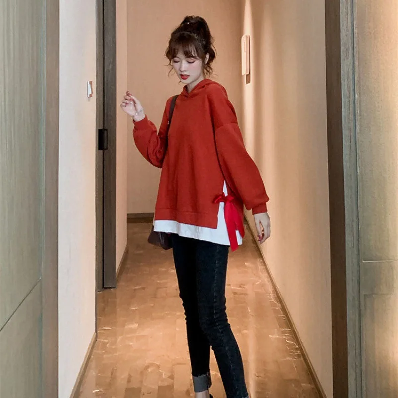 

2019 Fashion Autumn Clothing New Style Versitile Fashion Mock Two-Piece Hooded Pullover Hoody Women's Loose-Fit Laziness Casual