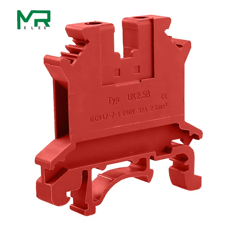 red 10PCS 10 шт./лот UK-2.5B синий/серый/красный/желтый 2,5 мм2 din-рейку Универсальный комбинированные клеммные блоки винтового типа UK2.5B - Цвет: red 10PCS