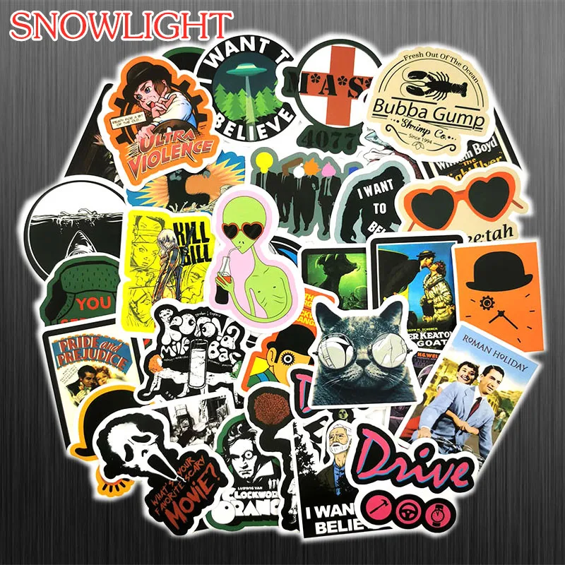 50pcs Classic Movie Stickers For Luggage Laptop Art Painting Kill Bill Pulp Fiction Poster Stickers Waterproof Skateboard Toy