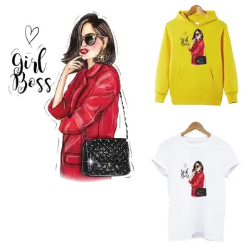 

Boss Girl Thermo Strips Sticker On Clothes Heat-Sensitive Iron On Patches DIY A-level Washable Heat Transfers Sticker Decoration