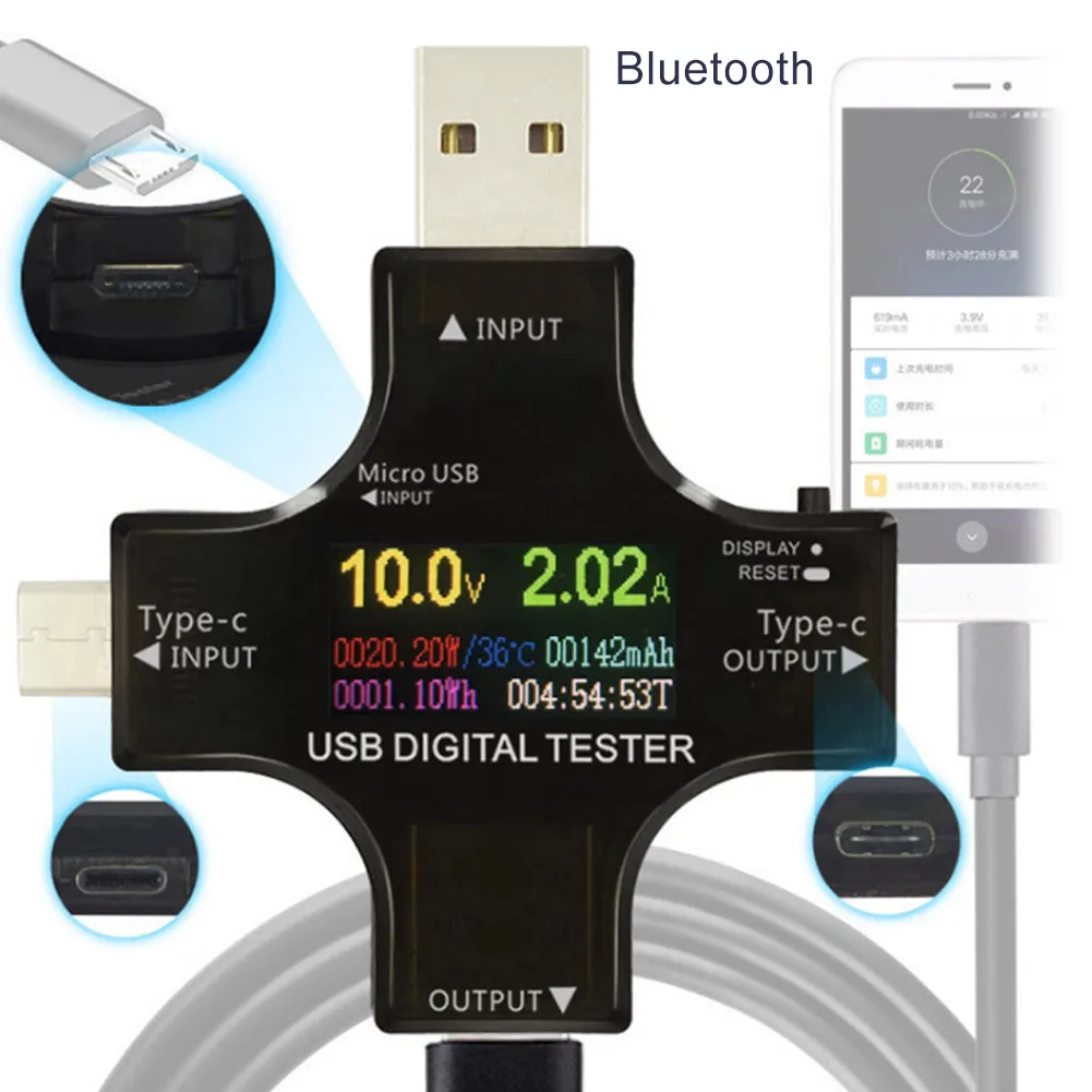 Многофункциональный Тип-C измерительный прибор USB тестер ЖК-дисплей цифровой мультиметр с измерением напряжения и тока Hi 888 - Цвет: bluetooth
