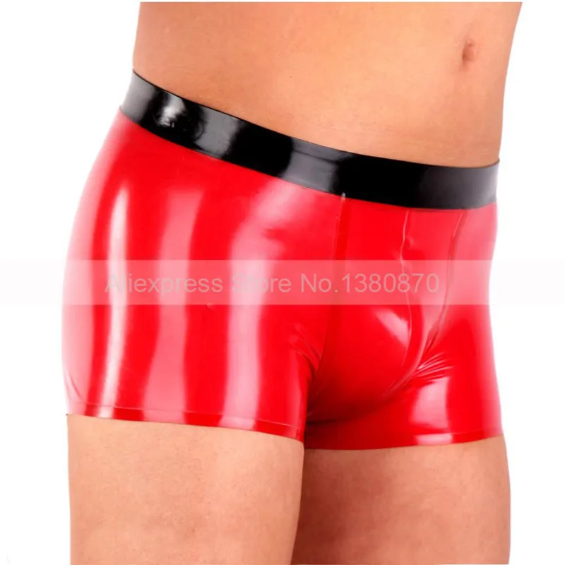 red and black Красные и черные мужские латексные брюки под брюки плотный резиновый короткий Боксер Брюки ручной работы S-LTM119 - Цвет: red and black