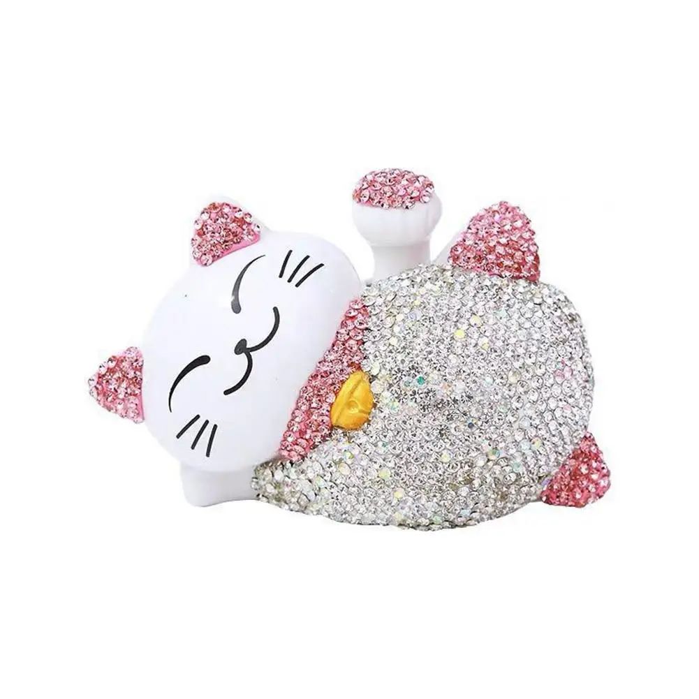 Солнечный счастливый кот украшения горный хрусталь манит кошка автомобиль украшения с бриллиантом украшение автомобиля - Название цвета: Pink