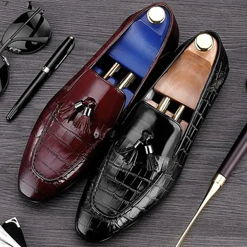 

2019 Tassel Men's Formal Shoes Brand Luxury Party Wedding Oxford Shoes Genuine Leather Male Casual Crocodile Shoes