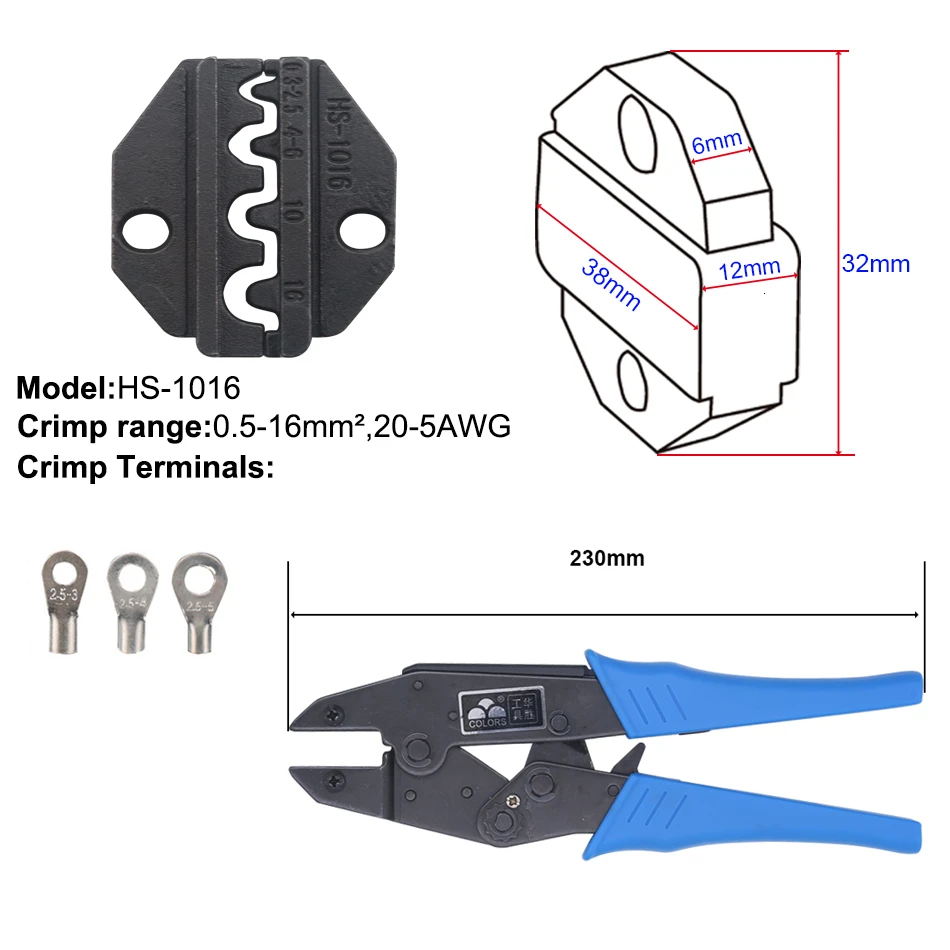 Обжимной инструмент, инструмент для обжима проволоки и сменные штампы для термоусадочных разъемов, неизолированные наконечники - Color: HS-1016
