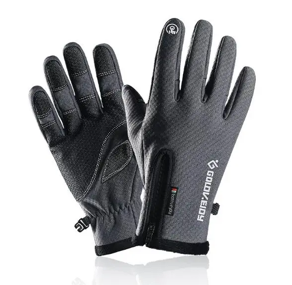 Спортивные перчатки GOLOVEJOY DB35 унисекс полный палец термальный флис Велоспорт Бег Туризм сенсорный экран Golves - Цвет: Серый