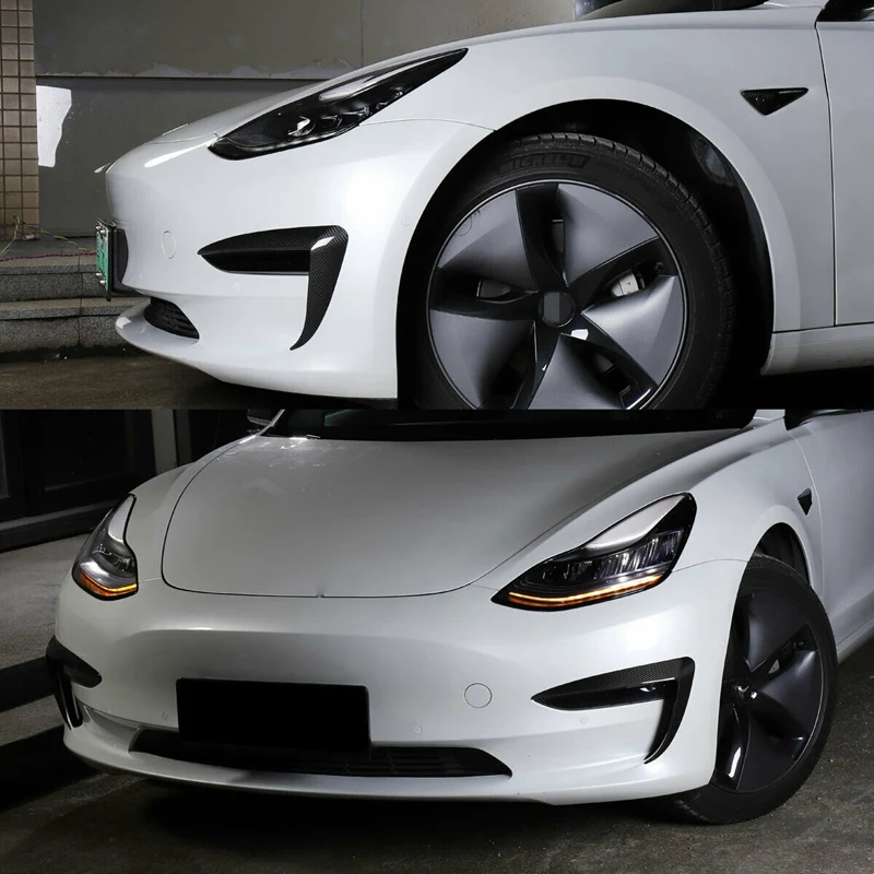 Автомобильный карбоновый бампер модификация для Tesla модель 3 Защита фар 2 шт