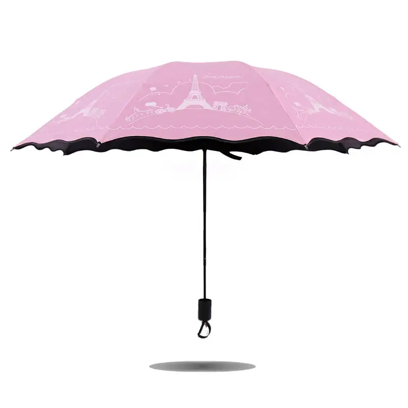 pink Зонт от солнца и дождя с принтом в виде башни, зонт от солнца, антиультрафиолетовый, 3 складные, ультрафиолетовый, для мужчин и женщин, деловой, двойной, ветрозащитный зонт - Цвет: pink