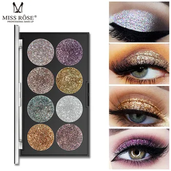 

MISS ROSE 8 Color Sequins Glitter Eye Shadow Plate Bling Golden Onion Powder High Gloss Eye Shadow Pallete Makeup