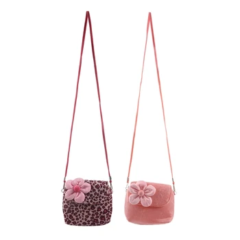 

2pcs Children Girls Kids Princess Handbag Tote Backpack Messenger Shoulder Bag Wallet - Rose Leopard & Pink