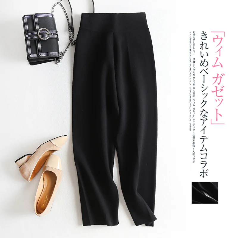 

Women Brief Solid Color Knitted High Waist Sweater Pants Ladies Elegant Autumn Winter Warm Knitwear Trousers