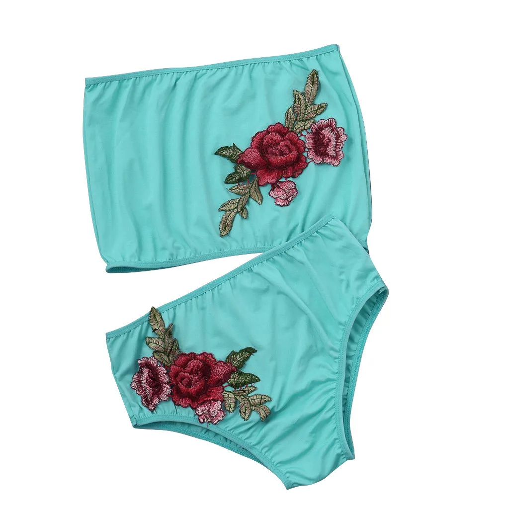 Light Blue Женский модный сексуальный купальник с вышивкой в виде розы, комплект бикини с высокой талией, купальный костюм, женский сексуальный купальник бикини, женский купальник - Цвет: Light Blue