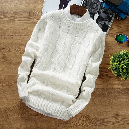 Beige White Брендовая Новая модная зимняя обувь Повседневное толстый свитер Slim Fit Вязание мужские свитера и пуловеры Homme MY6624 - Цвет: Beige White
