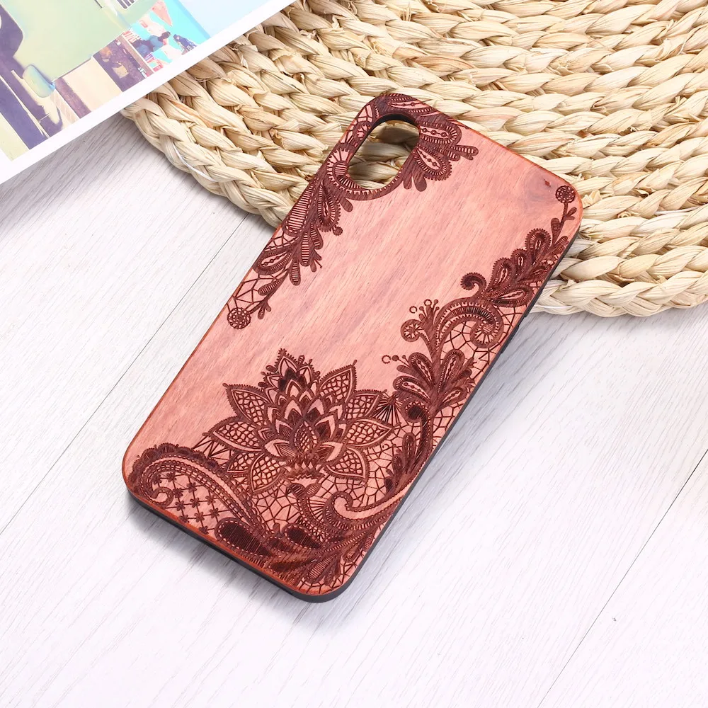 Выгравированные Винтажные серьги Henna Mandala цветочный Натуральный Деревянный чехол для телефона чехол для iPhone 6 6S 6Plus 7 7Plus 8 8Plus XR X XS Max 11 Pro Max