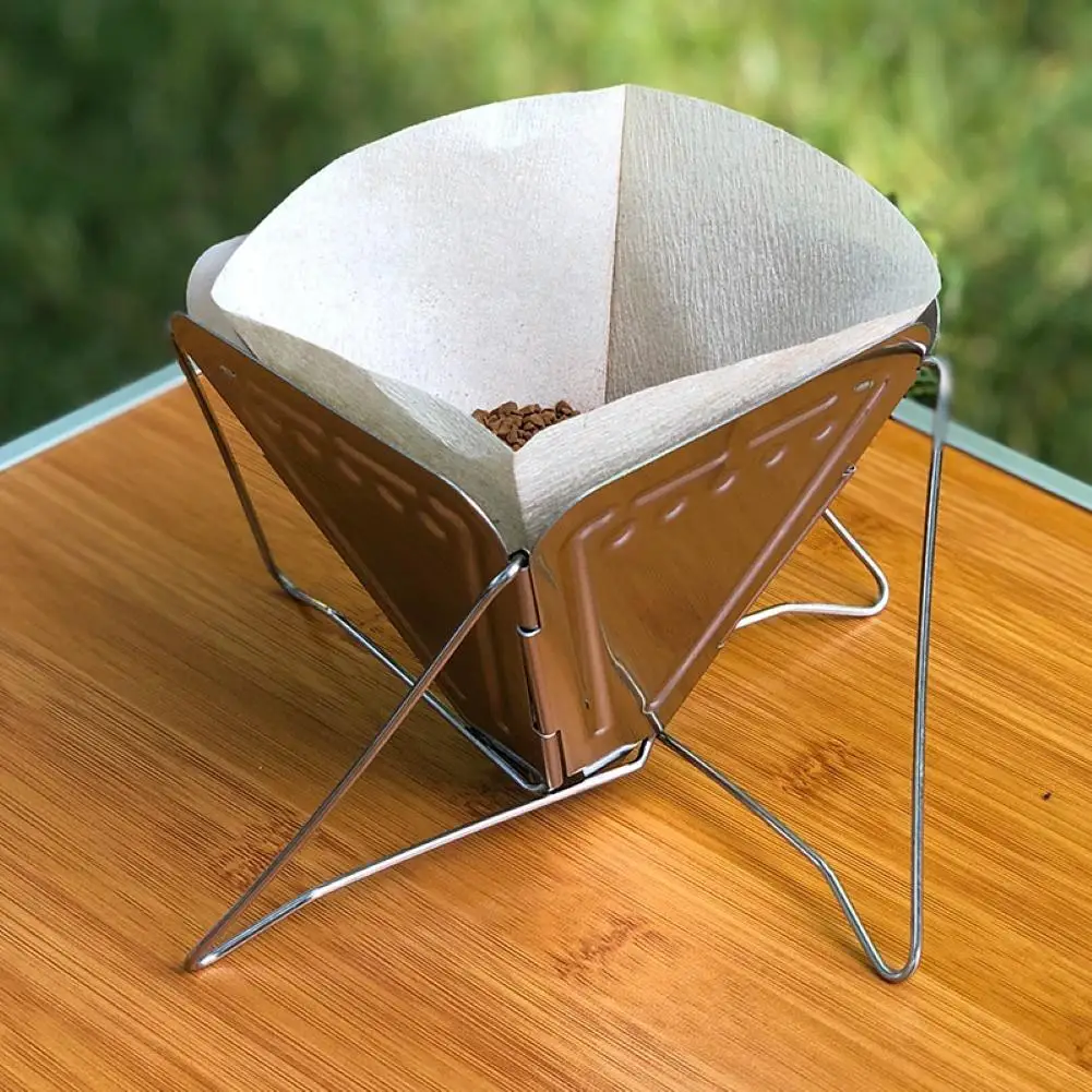 Soporte de gotero de café de acero inoxidable, estante de filtro de café plegable, para acampada, senderismo, Picnic, cono de goteo de café