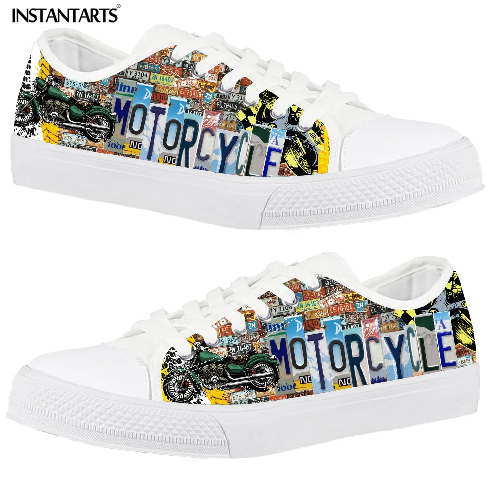 

Motorcycle Sneakers for Adult Women Men Casual Zapatillas 3D license Plate Printed Low Top Canvas Shoes Teenager Walk Footwear