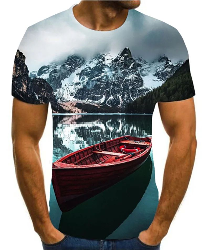 Landscap Mens T-Shirts Summer Short Sleeve Graphic Tees Slim Fit Casual Tees Cool Funny Tops 3D Print Shirts for Men 