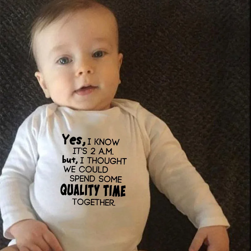 Yes I Know It's 2am But Thought We Could Spend Some Quality Time Together Baby Boy Romper Cheaper Long Sleeve Clothes |