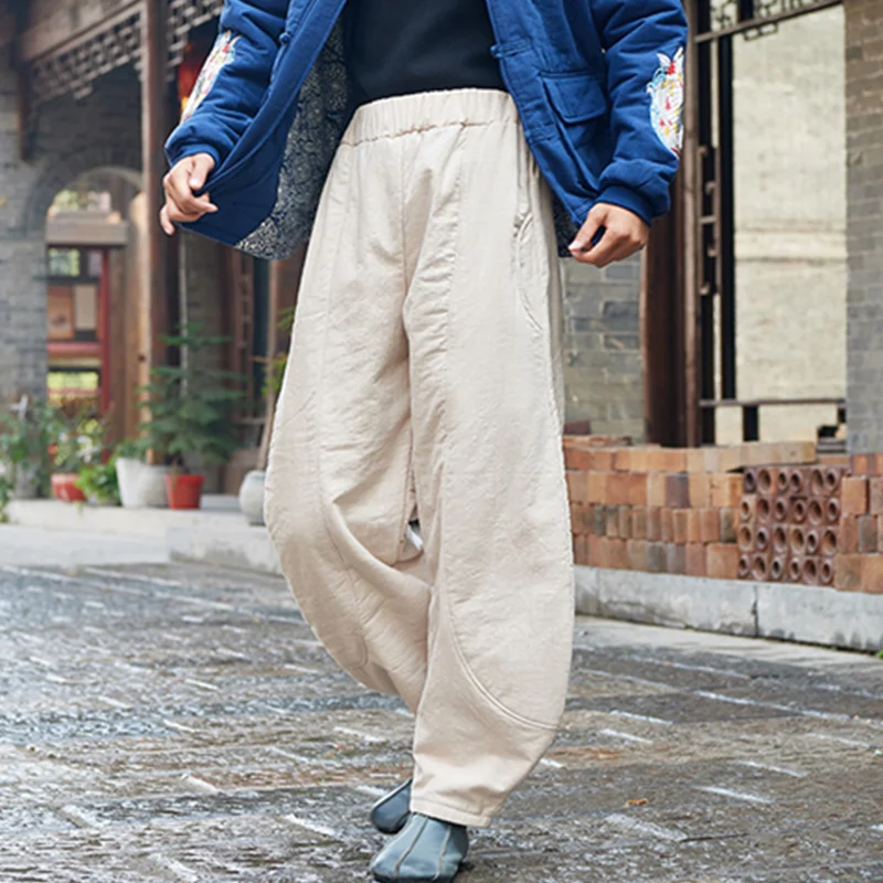 Women  Baggy Cargo Ethnic Vintage Elastic High Waist Loose Long Cotton Line Oversize  Trousers Wide Leg Clothes  Large Size