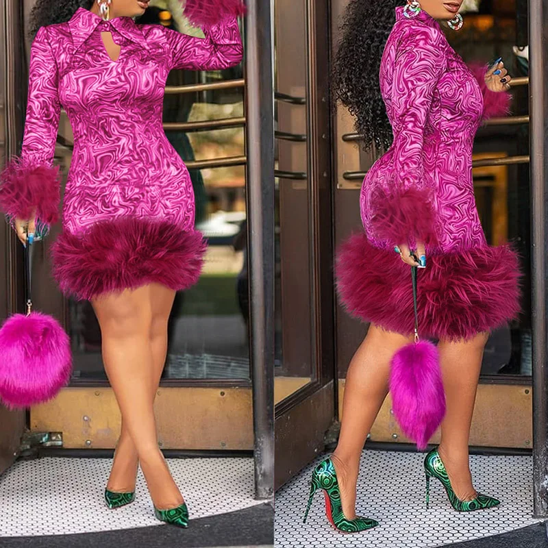 Зимние платья с перьями женское винтажное облегающее платье принтом в