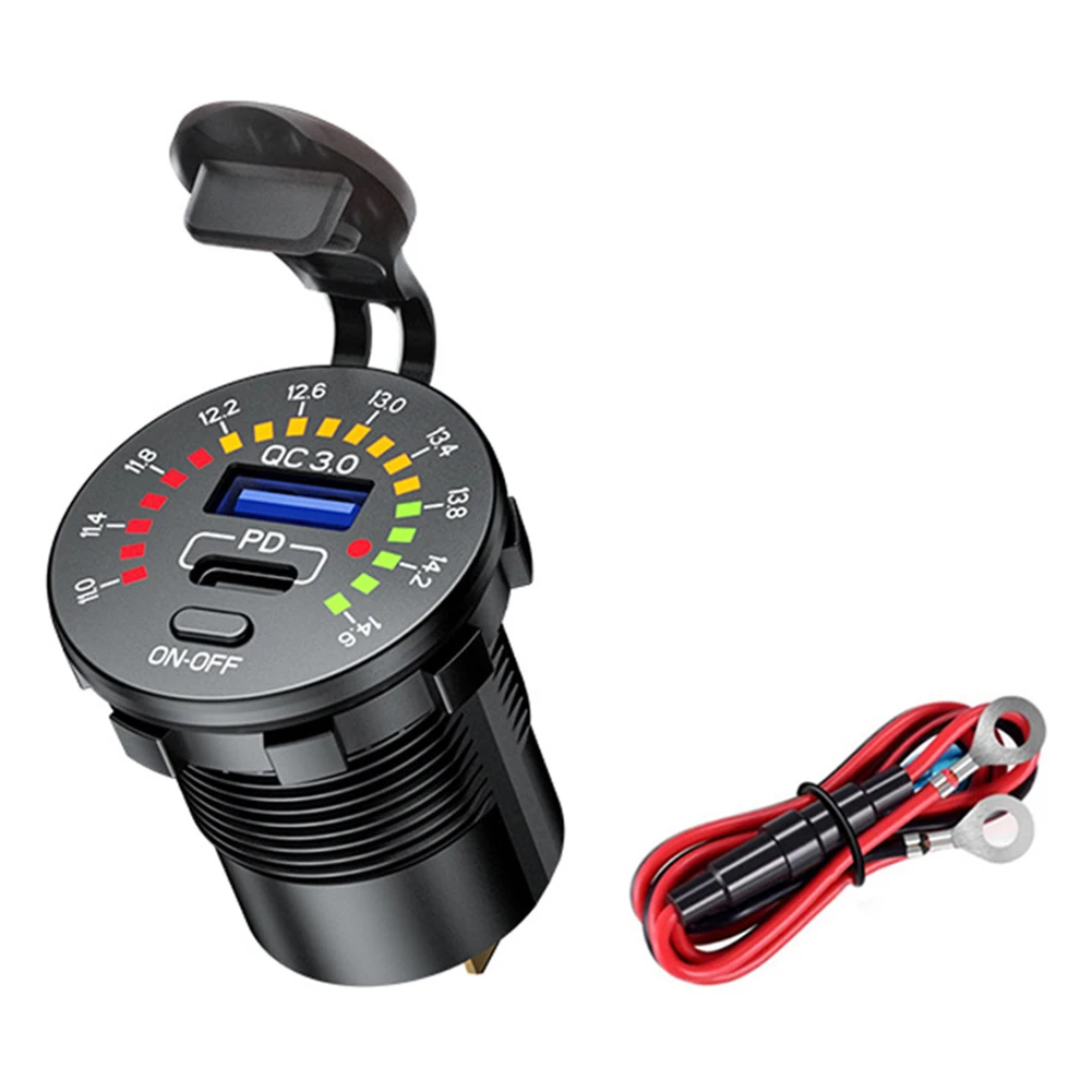 Cargador para encendedor de cigarrillos QC3.0 + PD, enchufe USB tipo C luz LED, voltímetro, interruptor de encendido/apagado para coche, y barco|Encendedor| - AliExpress