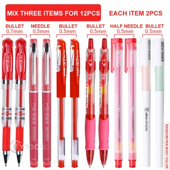 

RED M&G 12pcs Office & School Supplies Red Ink Writing Thickness 0.5mm 0.7mm Gel Pen Carbon needle gel Pen