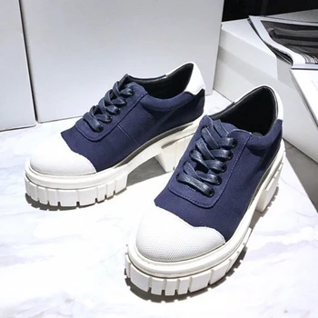 

2020 new thick sole small white shoes women round toe platform patchwork lace up causal shoes spring sneakers for girls