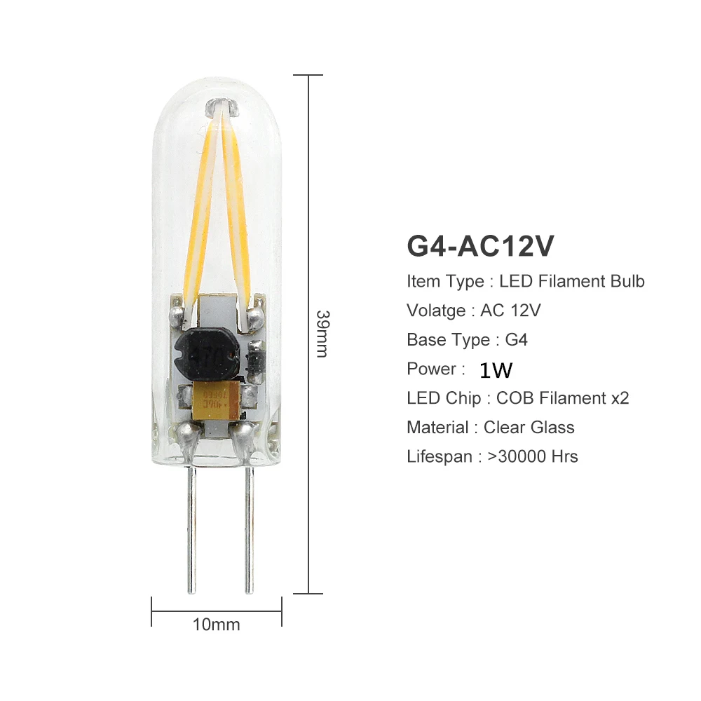 ANBLUB 1pcs Glass G4 1W 3W No Flicker AC DC 12V COB Filament LED Lamp Spotlight Bulb Replace 20W 30W Halogen Light Home Lamparas