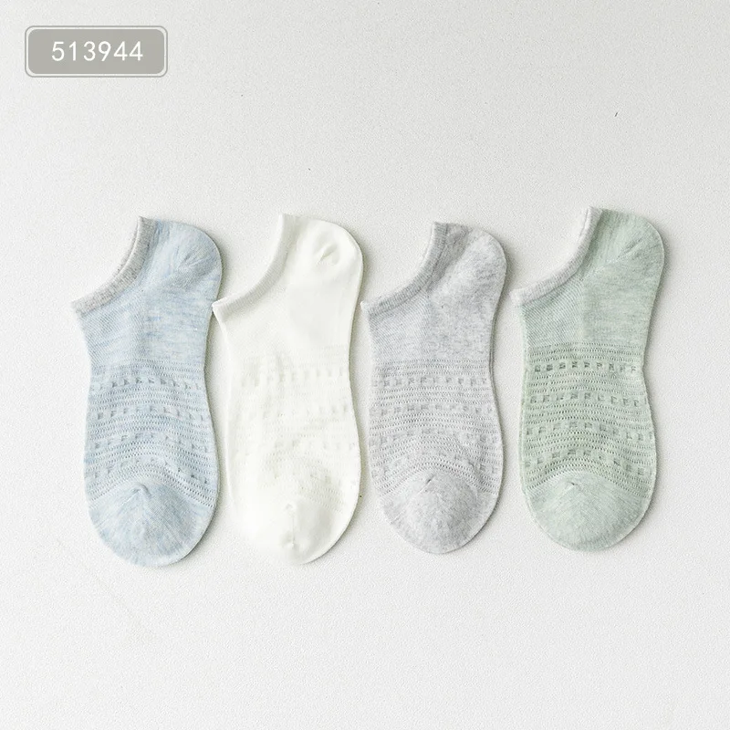 4 пар/кор. 22 см, одноцветные теплые удобные хлопковые носки с сеткой для девочек, женские короткие невидимые носки по щиколотку