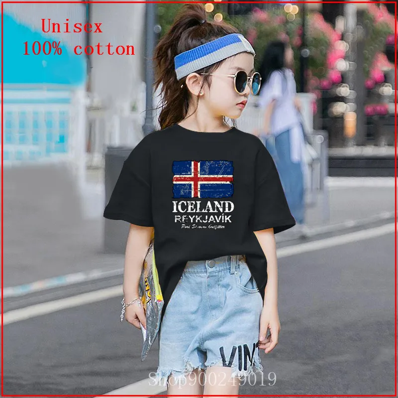 Design Vintage Iceland Flag Shirts children clothes Custom Printing Short Sleeve Soft Cotton Crew Shirt Cartoon Cute T-Shirt | Мать и