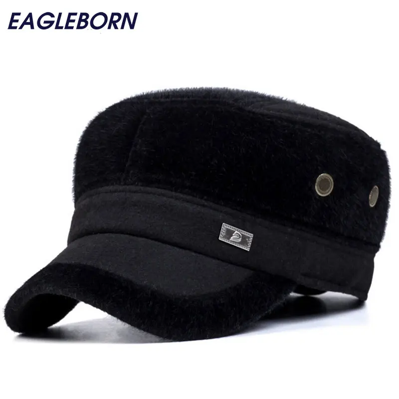 

High Quality Fur Mens Hat Winter Protect Head Caps Gorras Chapeu Fashion Flat Top Casquettes