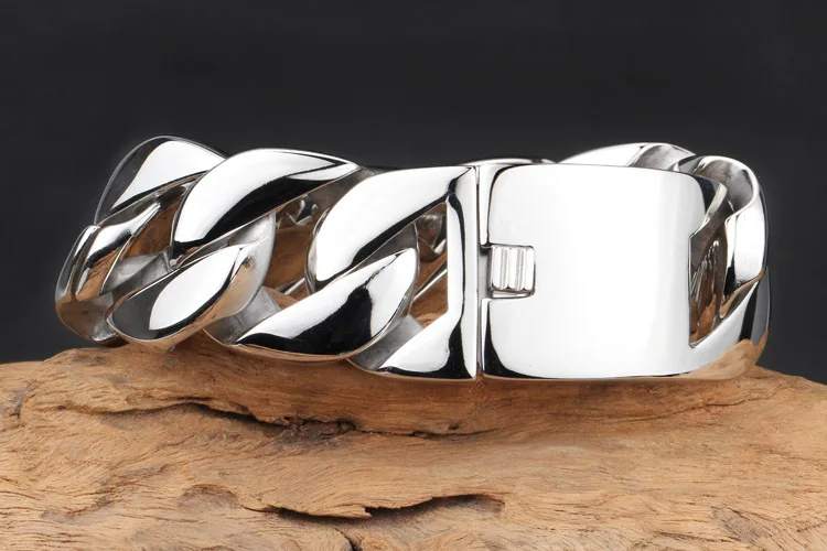 WAWFROK Men Stainless Steel Bangles Bracelets Silver/gold Color Bangles for Men Hyperbole Big Size 22/24cm Length Bracelet