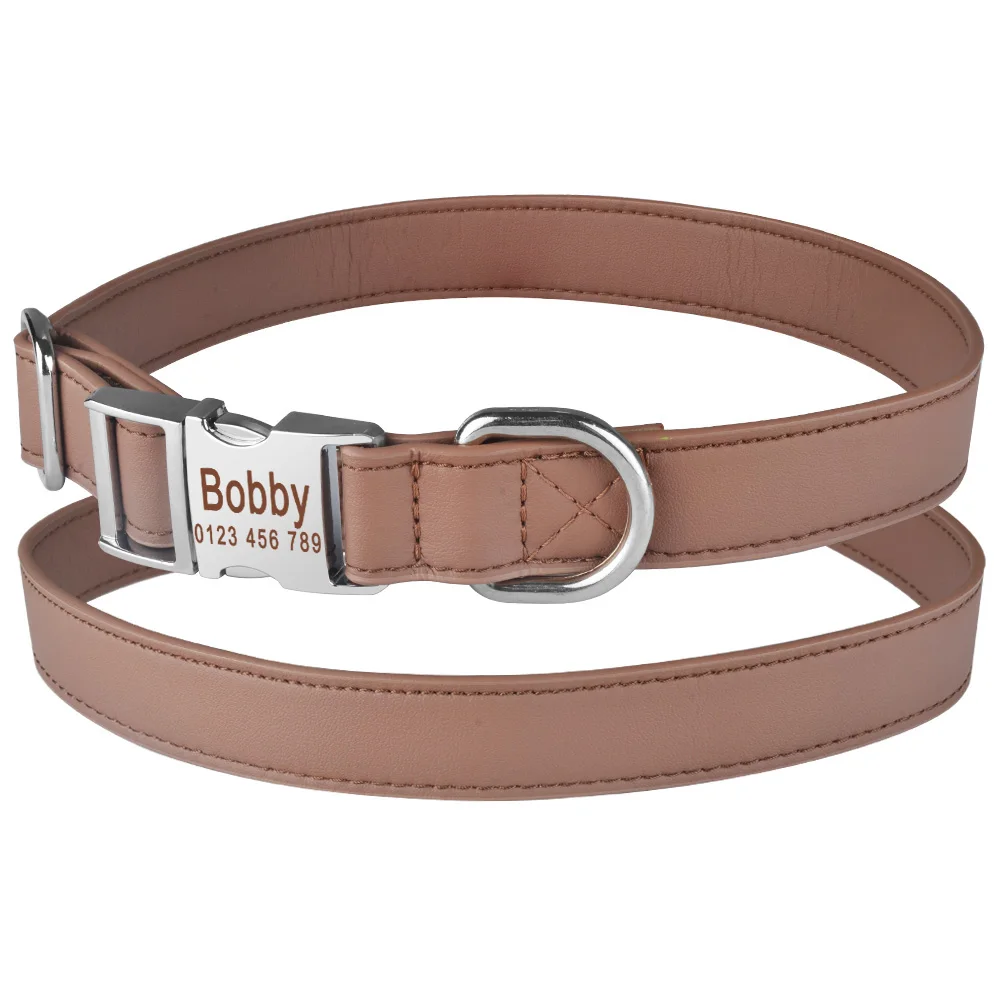 Brown AiruiDog Personalized Dog Collar Soft Padded Leather Durable Name Engraved Boy Girl Dogs - Цвет: Brown